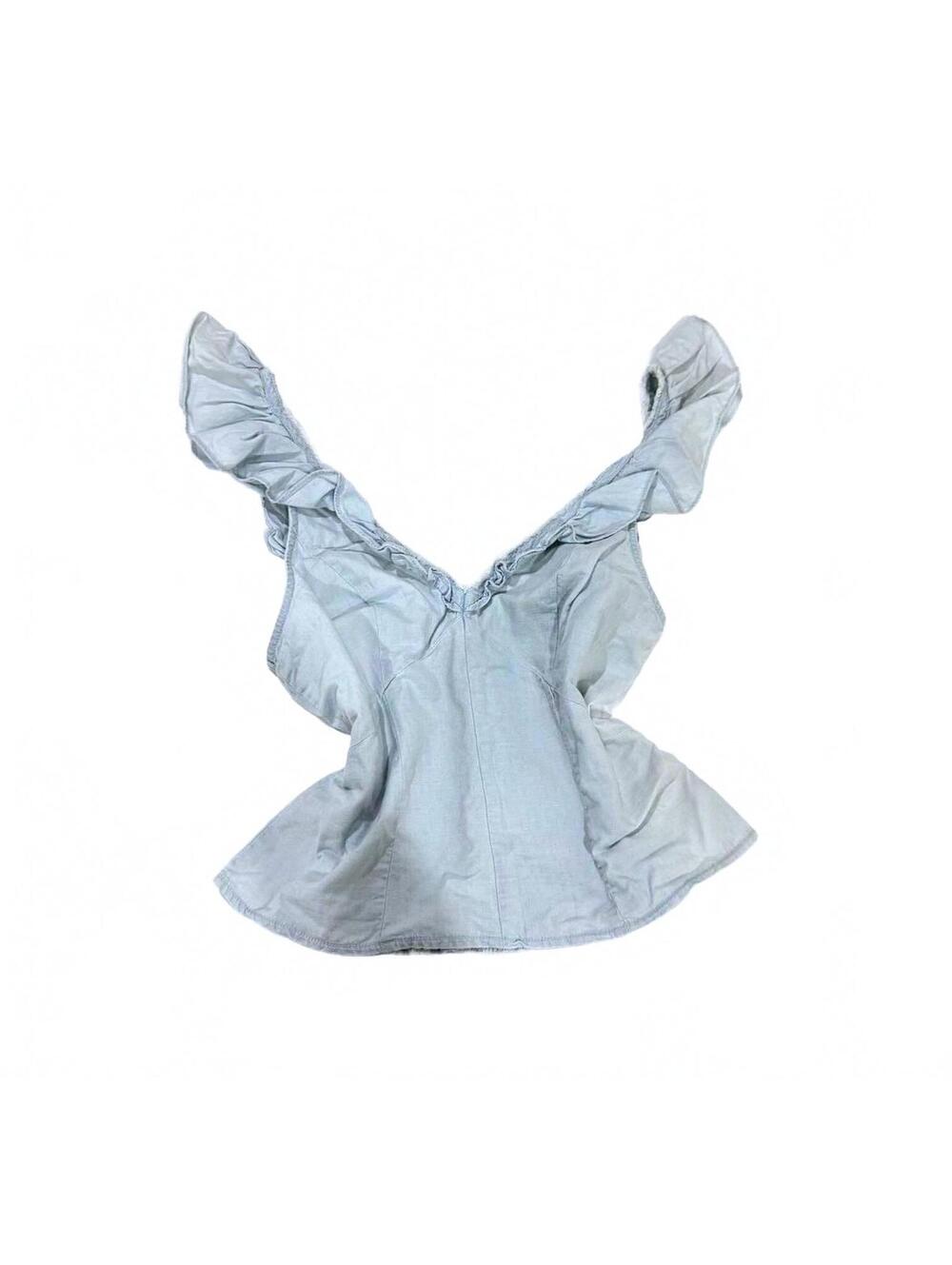 Free People Winona Chambray Ruffle Tank Top Small